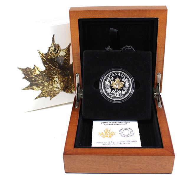 2019 Canada $15 Golden Maple Leaf Fine Silver Coin. Highly collectable!