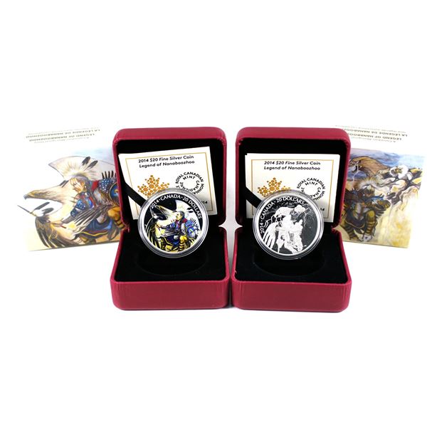 Lot of 2x 2014 Canada $20 Nanaboozhoo Fine Silver Coins. Includes Nanaboozhoo & the Thunderbird's Ne