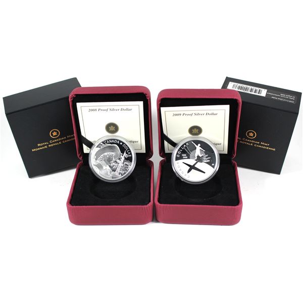 Lot of 2x 2008 & 2009 Canada Proof Silver Dollars. Includes 2008 Quebec City 400th Anniversary and 2