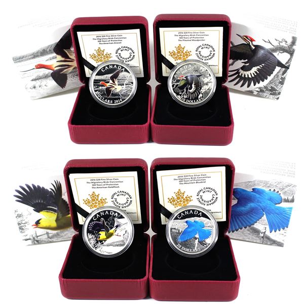 Lot of 4x 2016 Canada $20 The Migratory Birds Convention Series Fine Silver Coins. Includes Mountain