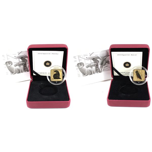 Lot of 2x 2010 Canada $3 Wildlife Conservation Square Sterling Silver Coins. Including Barn Owl, and