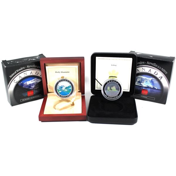Lot of 2x Canada $20 Natural Wonders Fine Silver Coins. Includes Canadian Rockies, and Iceberg. Oute