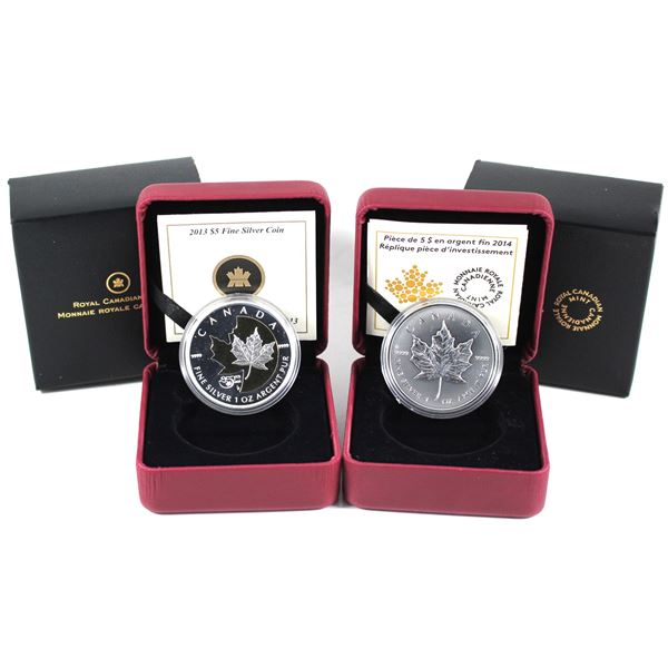 Lot of 2x 2013 & 2014 Canada $5 Fine Silver Coins Celebrating Our National Bullion Coin. Including 2