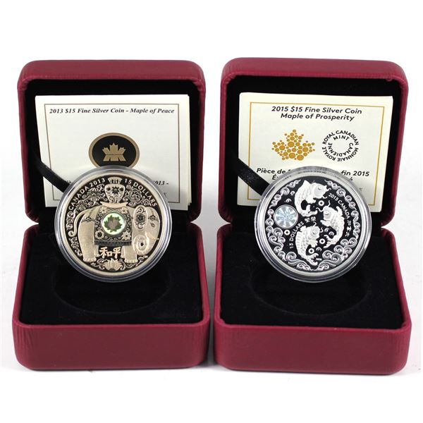Lot of 2x 2013 & 2015 Canada Fine Silver Blessings Coins. Included is 2013 Maple of Peace, and 2015 