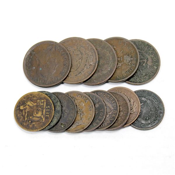 Lot of 14x Mixed Estate Lot of Copper Bank Tokens 1800's. Good mixture. Please view the image for mo