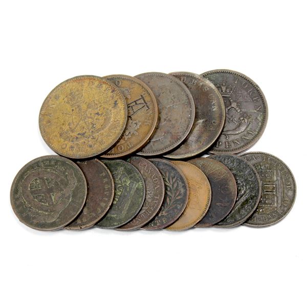 Lot of 14x Mixed Estate Lot of Copper Bank Tokens 1800's. Good mixture. Please view the image for mo