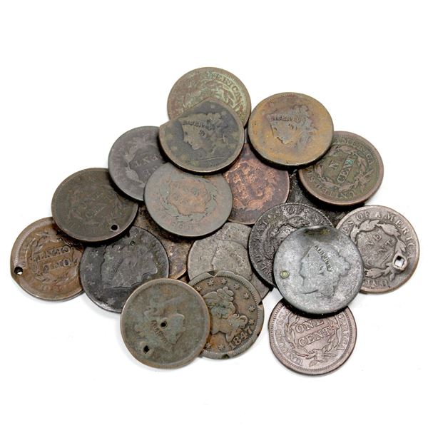 Lot of 20x Mixed USA Large Cents. Coins have various imperfections.