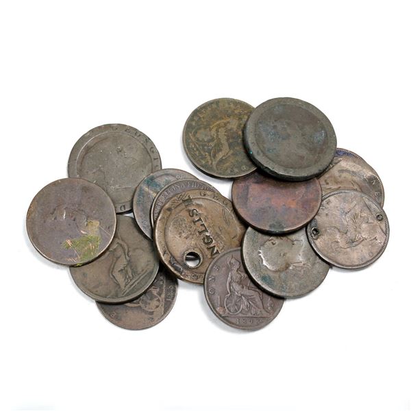 Lot of 15x 1800s Great Britain Pennies. Average to circulated condition.