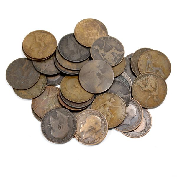 Lot of 35x 1800s to Early 1900s Great Britain Pennies. Average to circulated condition.
