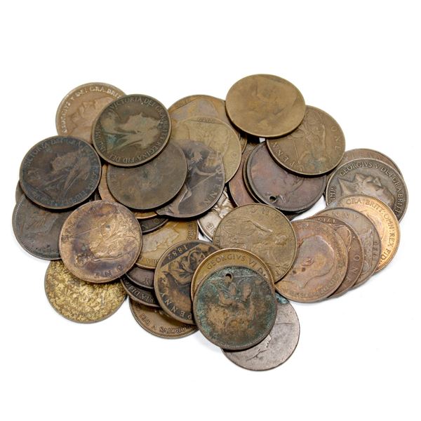 Lot of 36x 1800s to Early 1900s Great Britain Pennies. Average to circulated condition.