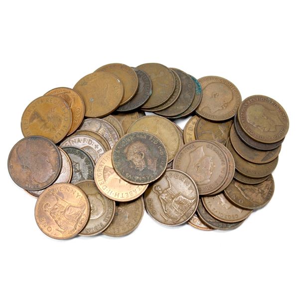 Lot of 45x 1800s to Early 1960s Great Britain Pennies. Average to circulated condition.