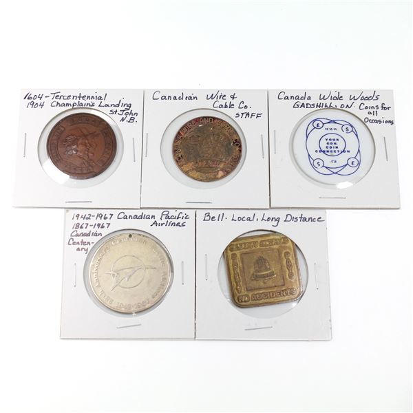 Lot of 5x Commemorative Canada Medallions. Includes 1942-1967 Canadian Pacific Airlines, Bell Teleph