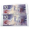 Image 1 : Pair of 2001 Canada $10 BC-63b FEM Knight-Dodge notes in UNC condition. 2pcs