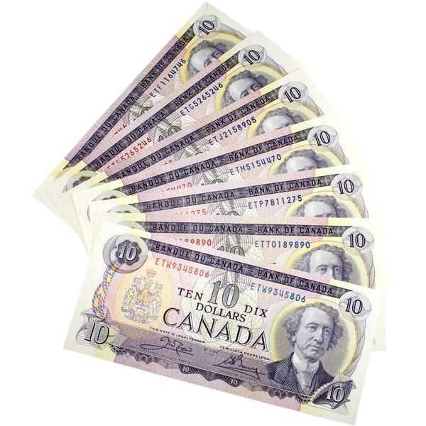 7 x 1971 $10 Crow-Bouey 3-letter prefix. UNC or +. All different prefix.