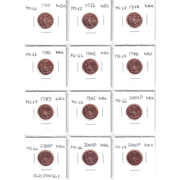 1977-2005 Canada 1-cents NBU, you will receive 12 coins in MS-66/MS-67. 12pcs