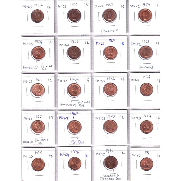 1947-2012 Canada 1-cent coins: lot includes various grade from MS-62 up to MS-65, lot contains many 