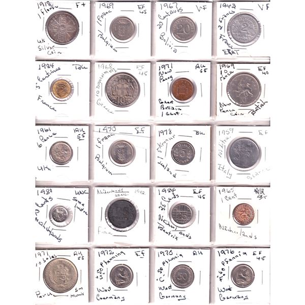Mixed Page of 20x Miscellaneous World Coinage Dated between 1918-1984. 20pcs