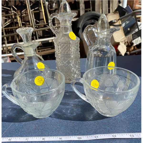 Vinegar Cruets + 2 Glass Cups