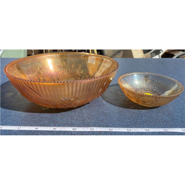 (2) Iris And Herring Bone Bowls (8" Across, 4.5" Across)