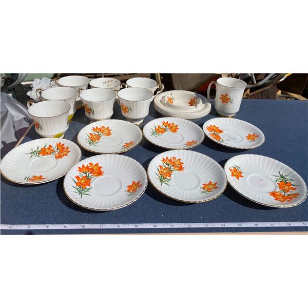 Lot Of Sask Tiger Lilly Pattern Dishes (7 Plates, 8 Cups, 1 Ashtray)