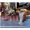 Image 1 : Lot Of Decanter + Carnival Dish +6 Small Cups + Etc