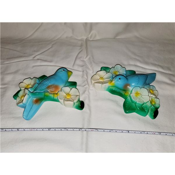 TWO BLUE CHALKWARE BIRDS