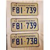Image 1 : 3 (ONE PAIR) 1972 SASKATCHEWAN LICENSE PLATES