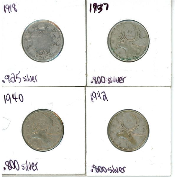 Lot of 4 silver quarters 25¢ coins