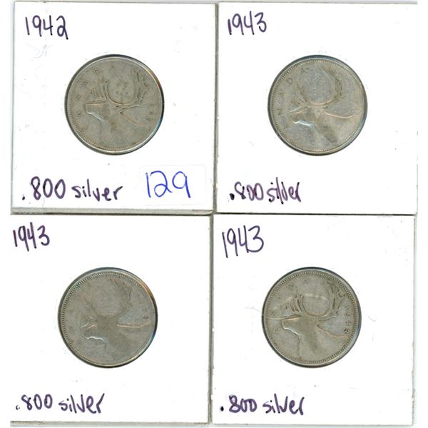 Lot of 4 .800 silver quarters 25¢ coins