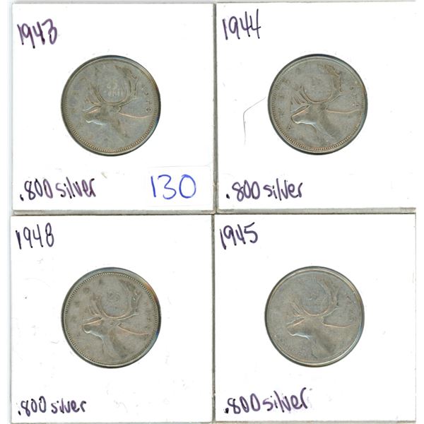 Lot of 4 .800 silver quarters 25¢ coins