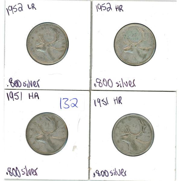 Lot of 4 .800 silver quarters 25¢ coins