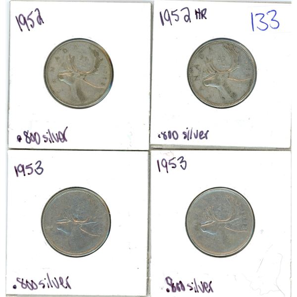 Lot of 4 .800 silver quarters 25¢ coins