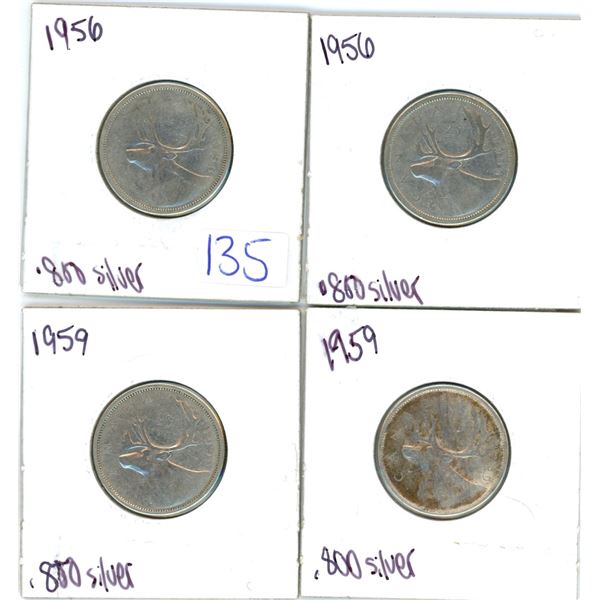 Lot of 4 .800 silver quarters 25¢ coins