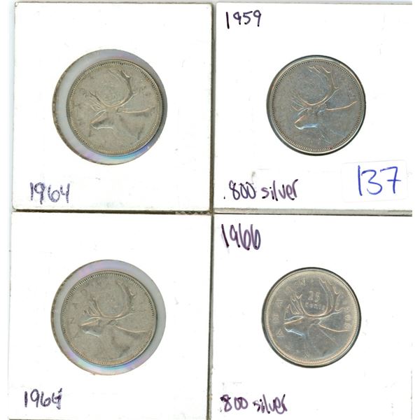 Lot of 4 .800 silver quarters 25¢ coins