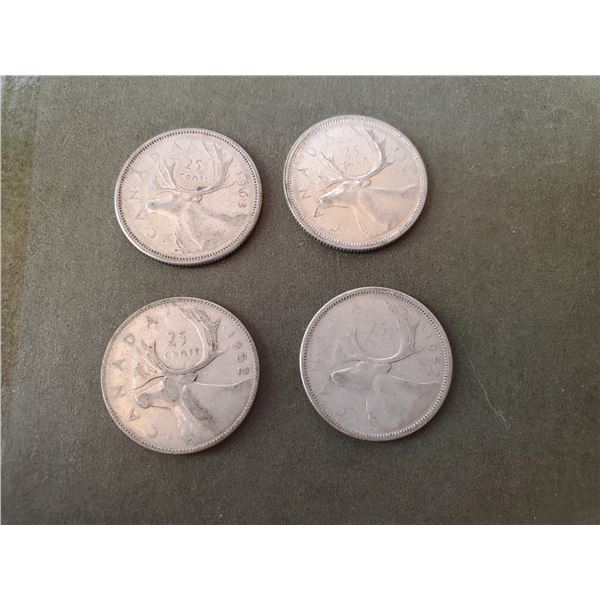 Lot of 4 .800 silver quarters 25¢ coins