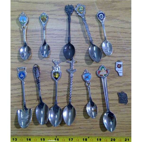 11 Decorative Spoons & 2 Keychain Fobs