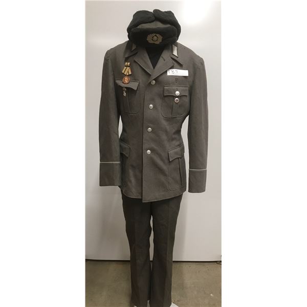 1980s, East German Dress Suit With Fur Hat & Metals, Large