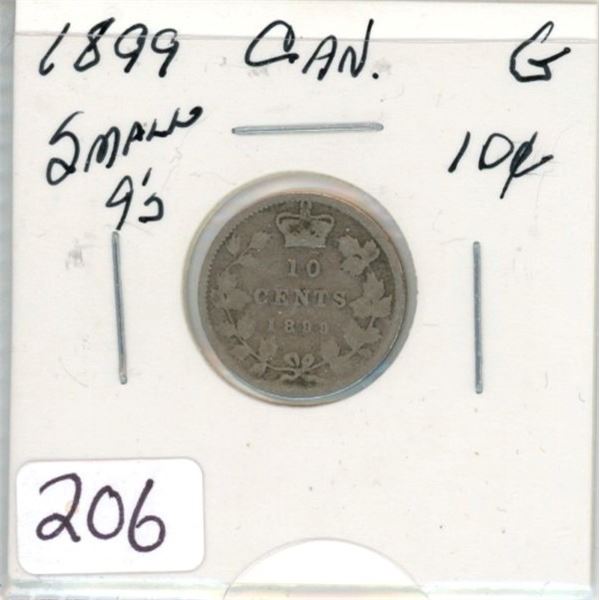 1899 small 9's Canadian silver ten cent coin