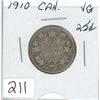 Image 1 : 1910 Canadian silver twenty-five cent 25¢ coin