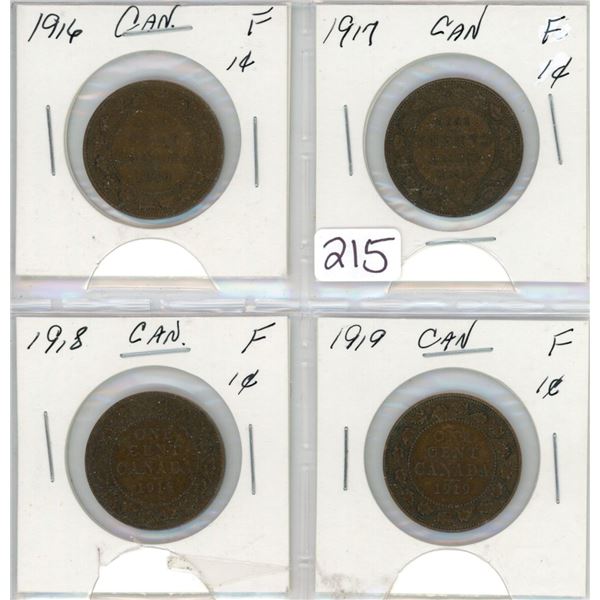 1916-17-18-19 Canadian large cents graded fine