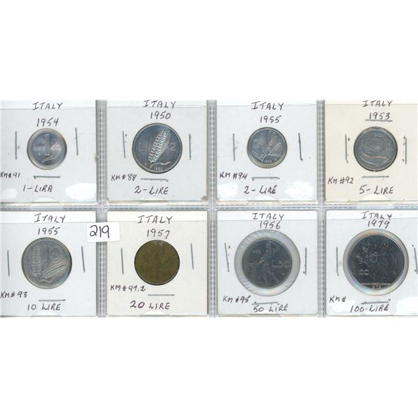 Eight coins from Italy - various dates & denominations