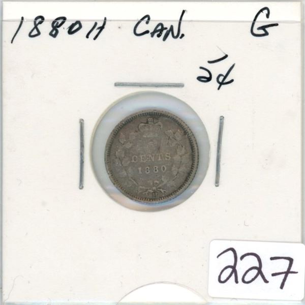 1880H Canadian five cent coin, good