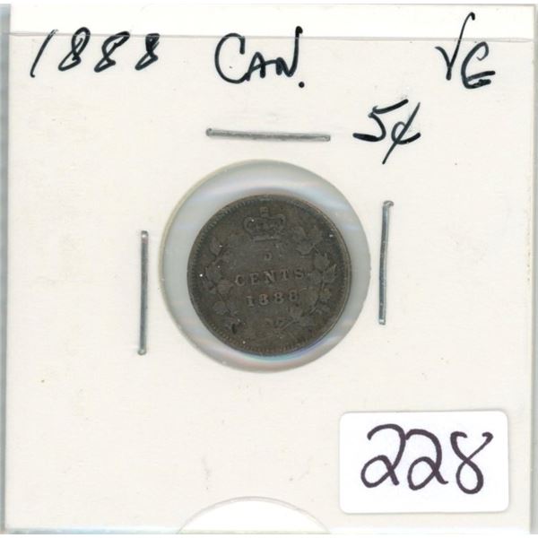 1888 Canadian five cent coin - VG-8