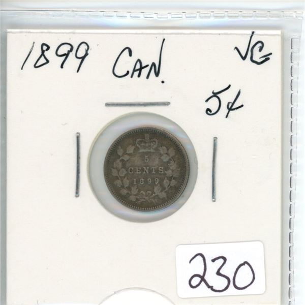 1899 Canadian five cent coin - VG-8