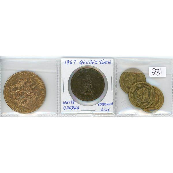 1966 City of P.A., 1967 Quebec and three Dolly's fun house tokens