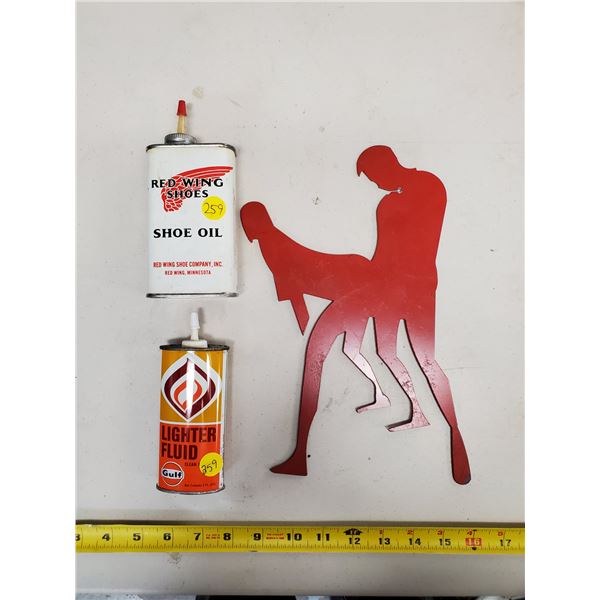 RED WING SHOE OIL & GULF LIGHTER FLUID OILERS & UNIQUE ART PIECE