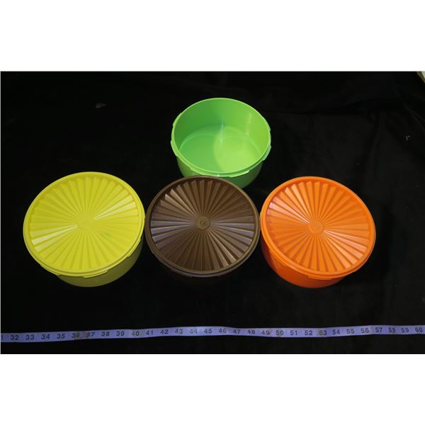 4 Vintage Tupperware Stacking Sevalier Canisters, 3 with lids