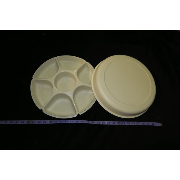 Vintage Tupperware Divided Chip & Dip Serving Tray w/ Lid