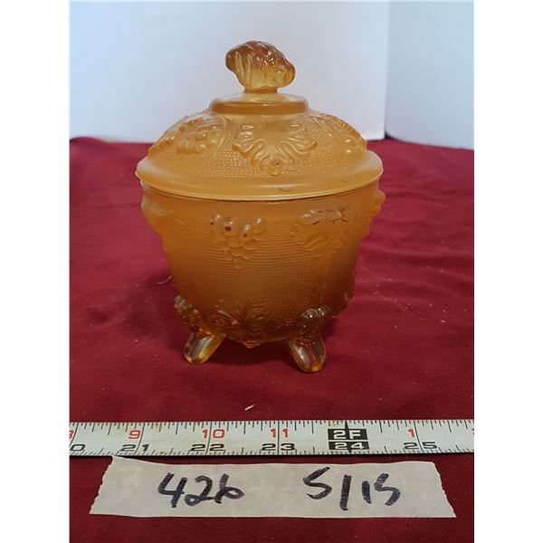 Footed Carnival Glass Bowl With Lid