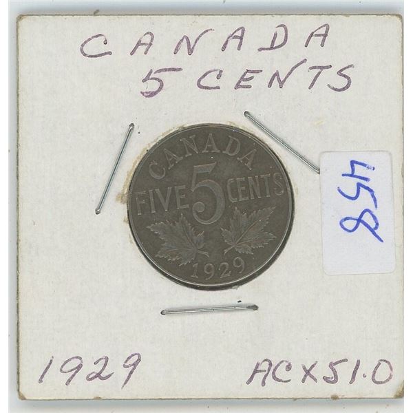 1929 Canadian 5 Cent Coin